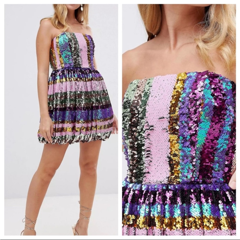 NWT ASOS  Multi Color Strapless Sequin Mini Dress 4 wedding party  as seen on TV